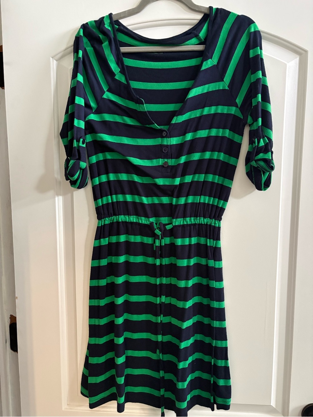 Merona Navy and Green Striped Midi Dress